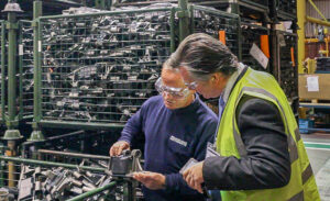 Foundrax's Managing Director Alex Austin in conversation with a customer at the customer's premises in the North of England