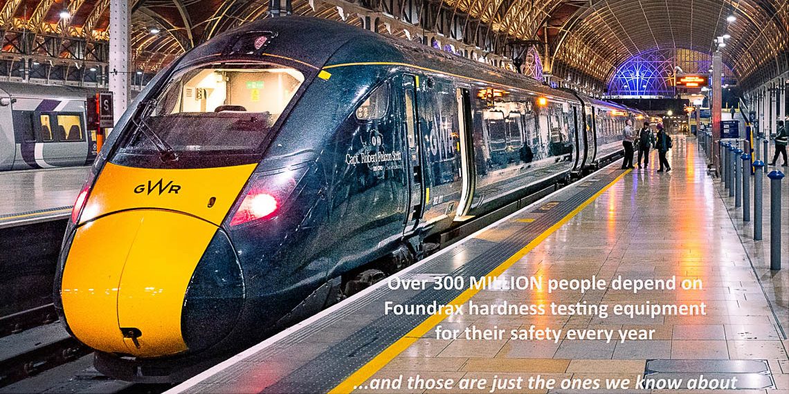 Brinell hardness testing railway wheels A Hitachi high-speed train with wheels tested by a Foundrax BRINscan automatic Brinell hardness tester